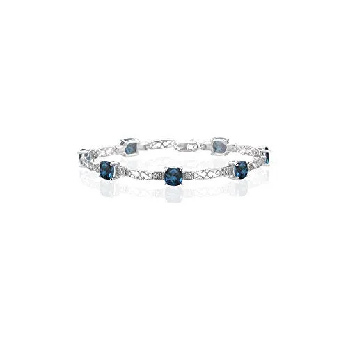 0.01 Cts Diamond & 7.12 Cts London Blue Topaz Bracelet in 14K White Gold