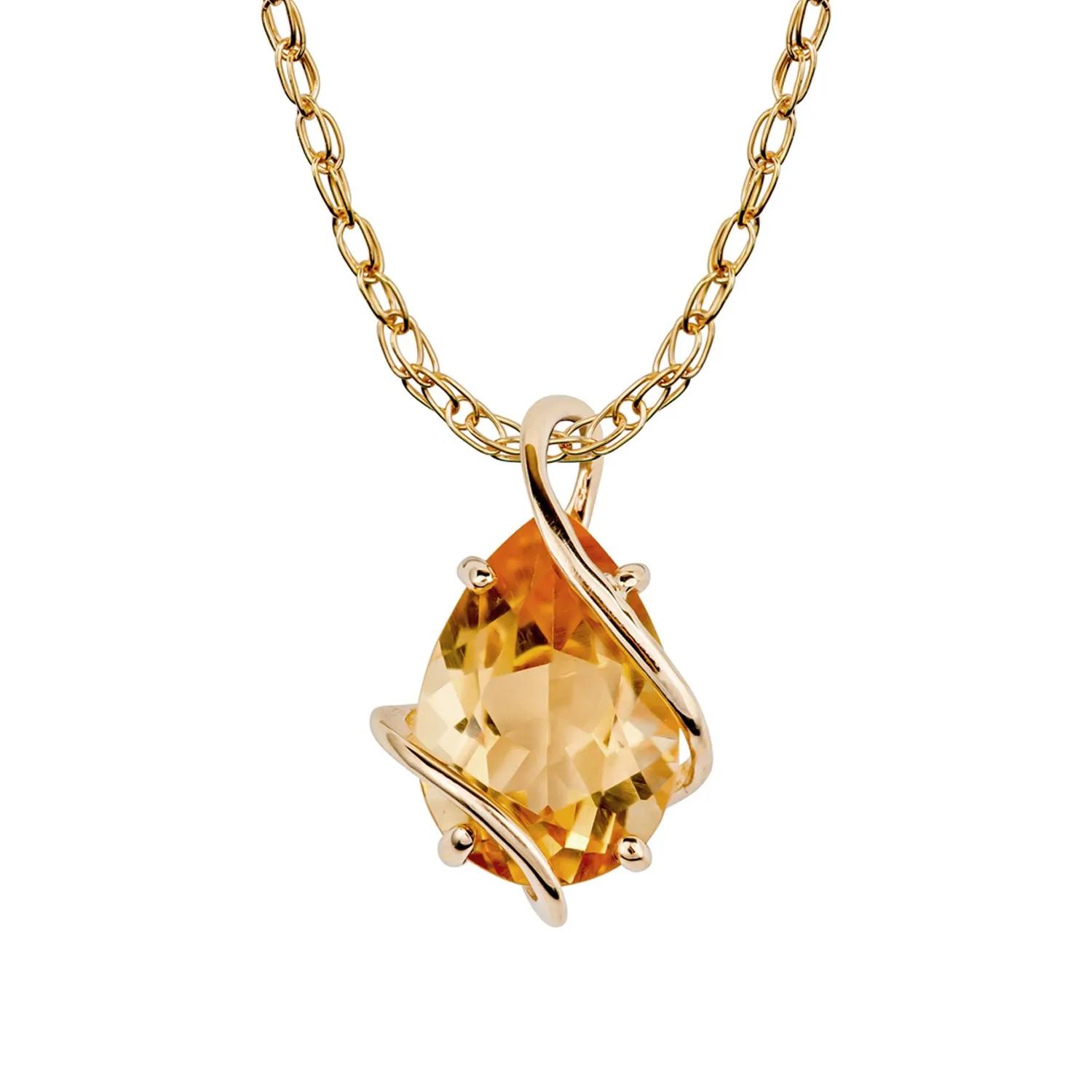 10k Yellow Gold Genuine Pear-shape Citrine Teardrop Pendant Necklace