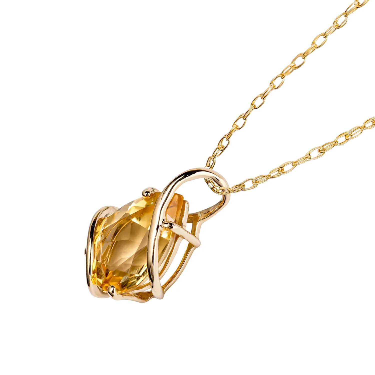 10k Yellow Gold Genuine Pear-shape Citrine Teardrop Pendant Necklace