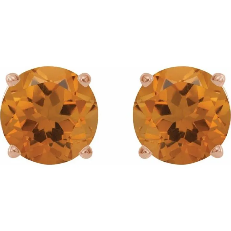 14K Rose 8 mm Natural Citrine Stud Earrings