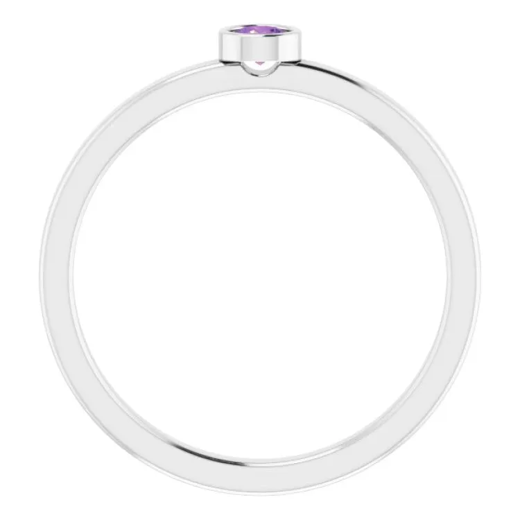14K White 3 mm Natural Amethyst Ring