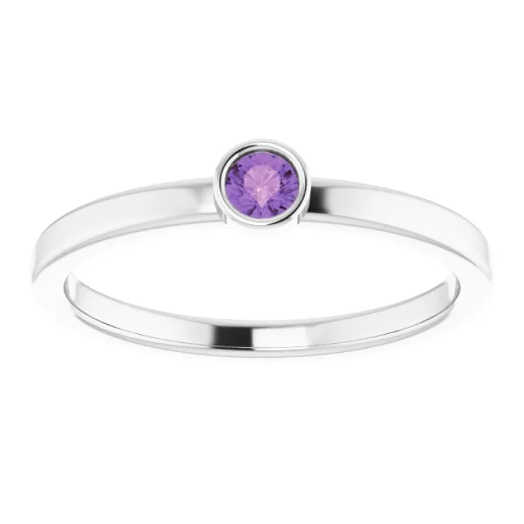 14K White 3 mm Natural Amethyst Ring