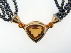 14K Yellow Gold Citrine, Diamond, and Hematite Necklace