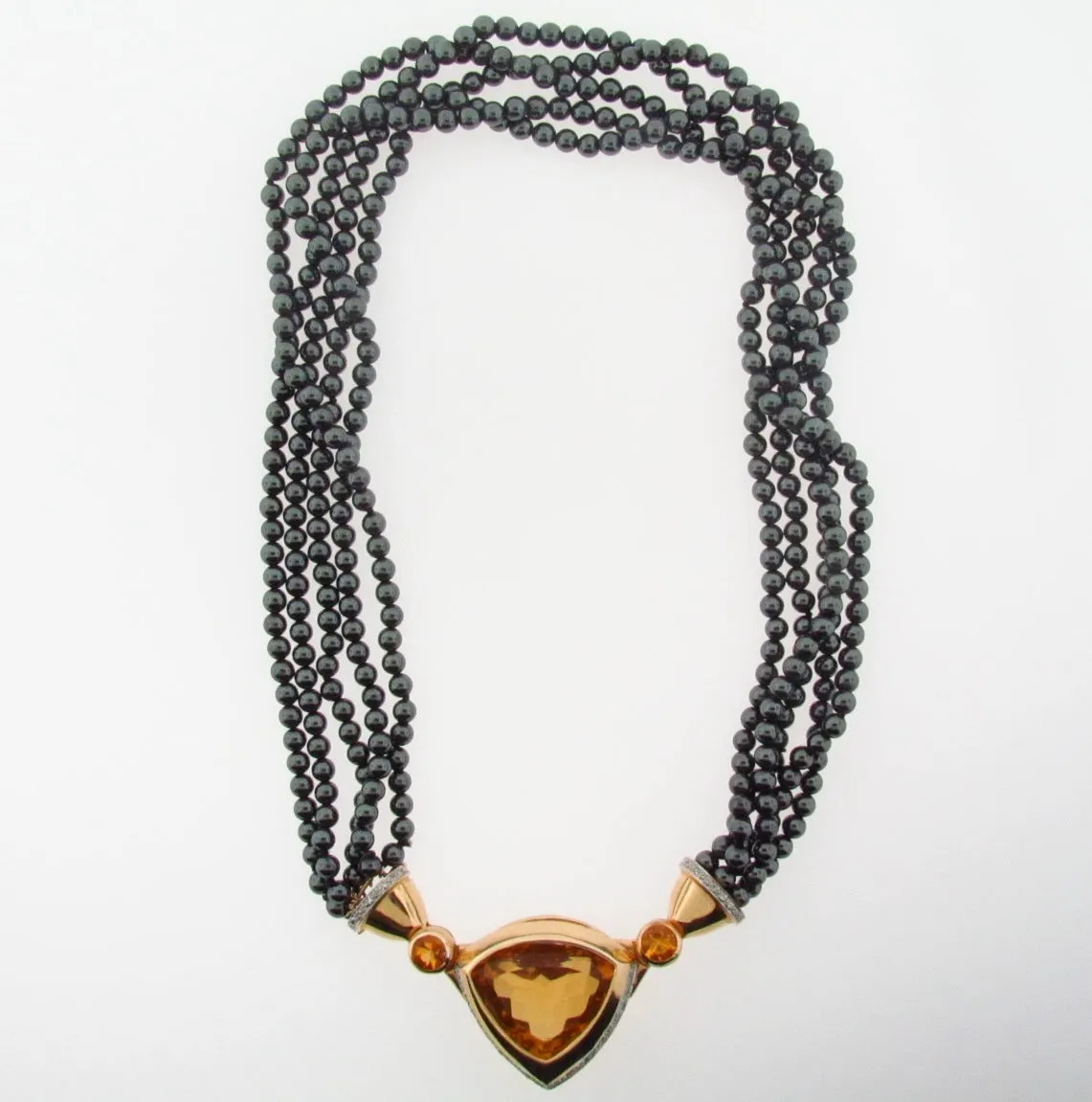 14K Yellow Gold Citrine, Diamond, and Hematite Necklace