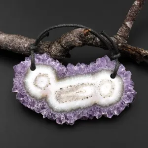 2 Hole Pendant Natural Amethyst Stalactite Flower Pendant Flat Slice Freeform One of a Kind P0117
