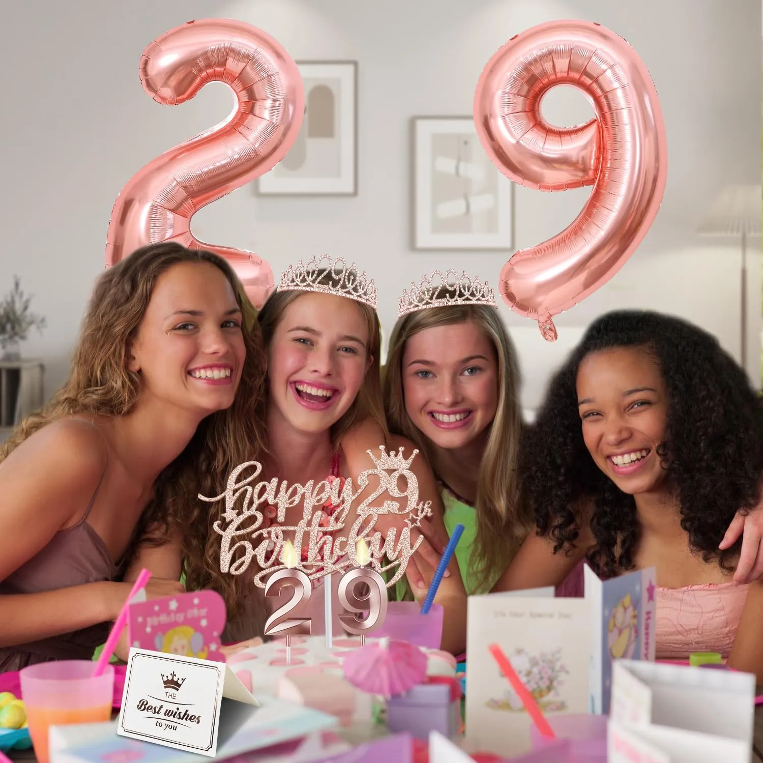 29th Birthday Decorations for Women Including Birthday Sash, 29th Tiara for Women, Candles and Cake Toppers, Number 29 Balloons, 29th Birthday Gifts for Happy 29th Birthday Party Favor Supplies