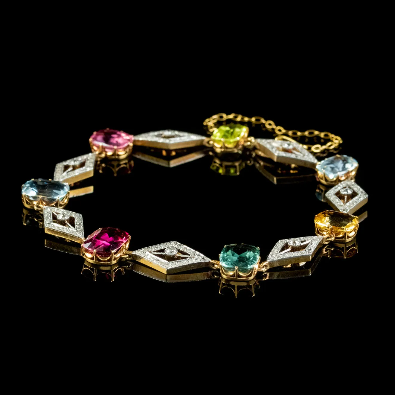 Antique Edwardian French Gemstone Bracelet 18Ct Gold With Cert