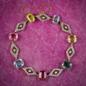 Antique Edwardian French Gemstone Bracelet 18Ct Gold With Cert