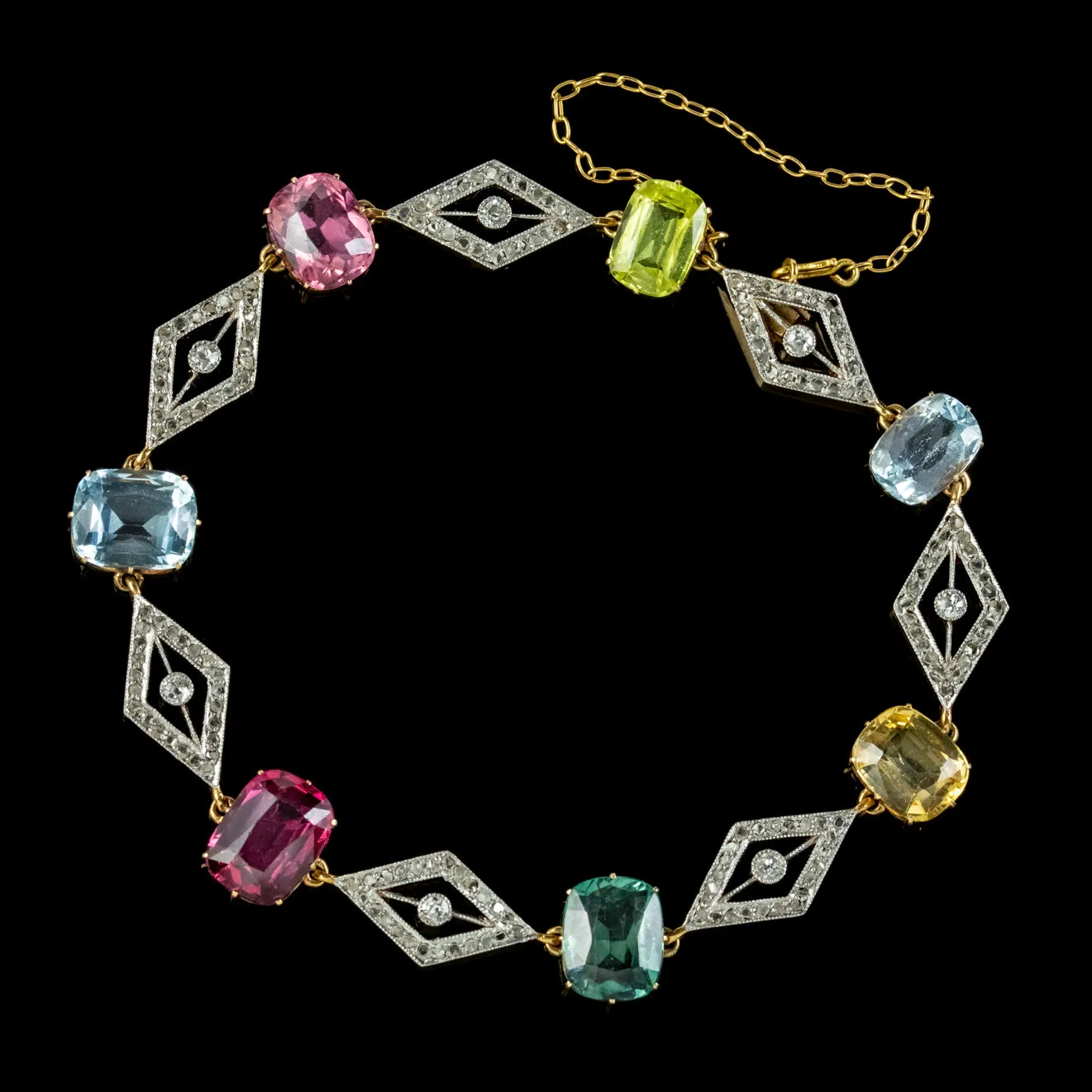 Antique Edwardian French Gemstone Bracelet 18Ct Gold With Cert