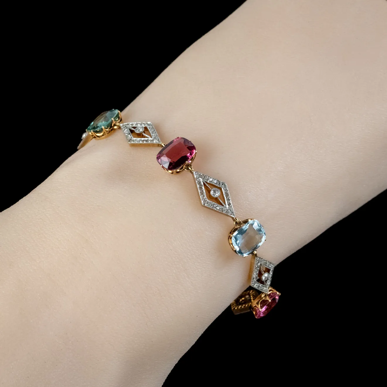 Antique Edwardian French Gemstone Bracelet 18Ct Gold With Cert