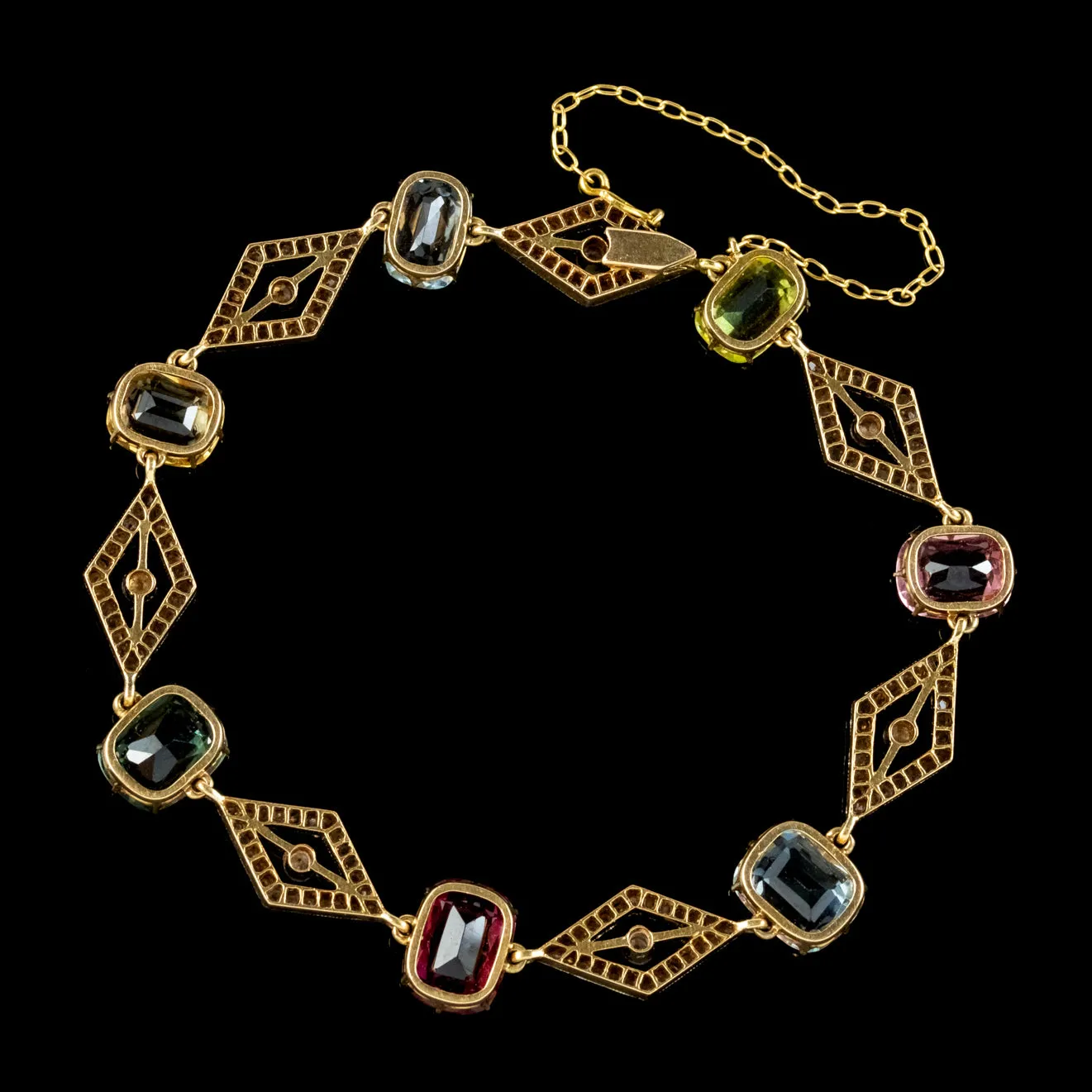 Antique Edwardian French Gemstone Bracelet 18Ct Gold With Cert