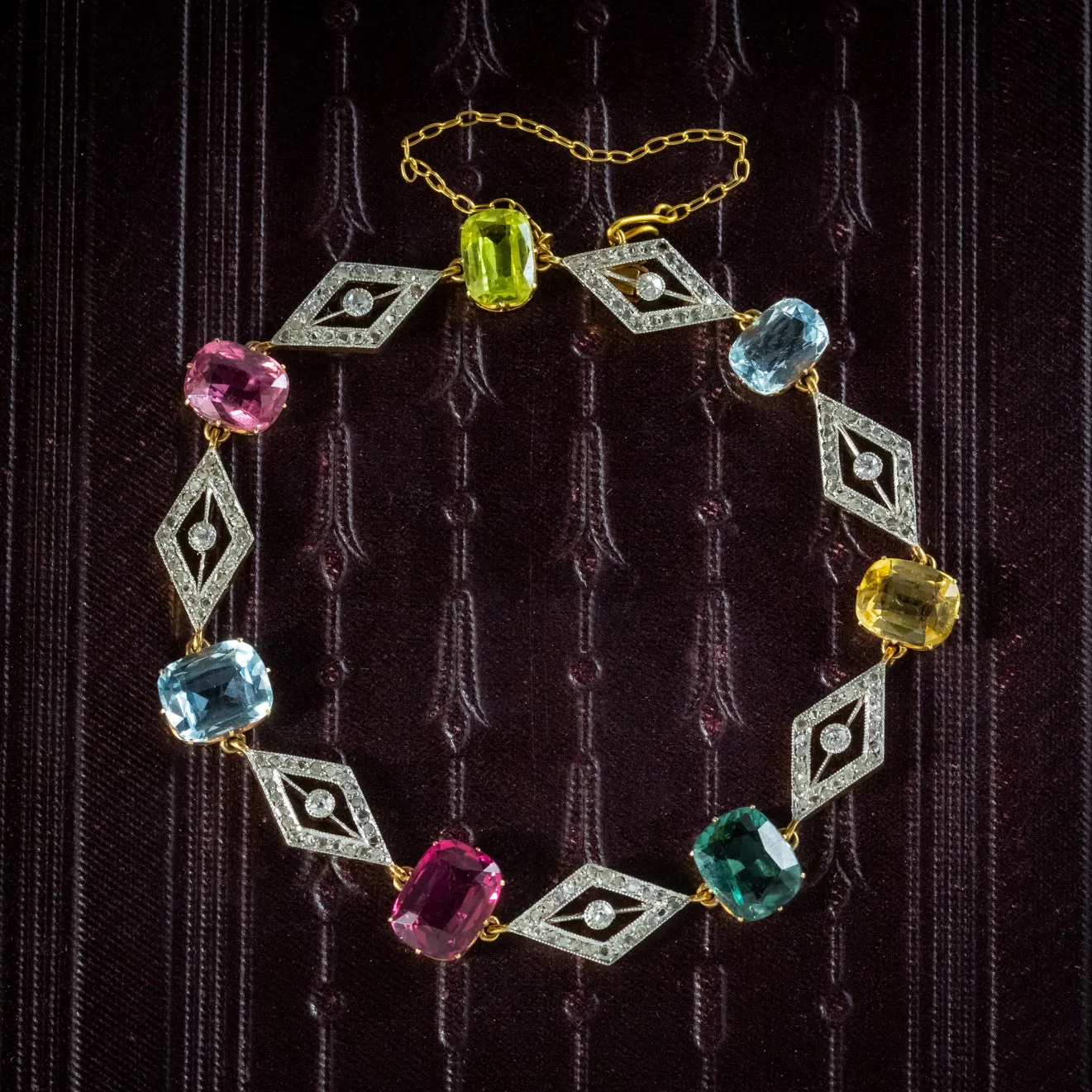 Antique Edwardian French Gemstone Bracelet 18Ct Gold With Cert