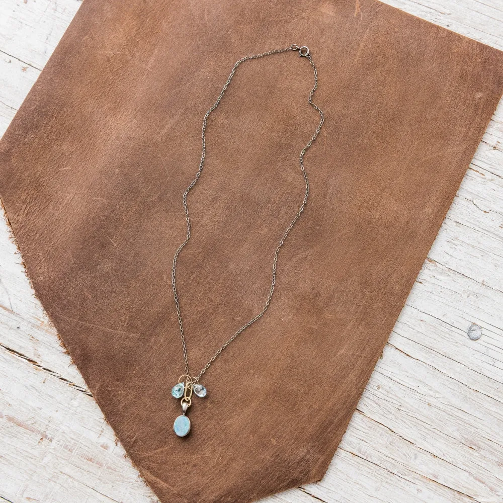 Australian Opal Oval Necklace with Aquamarine and Blue Zircon