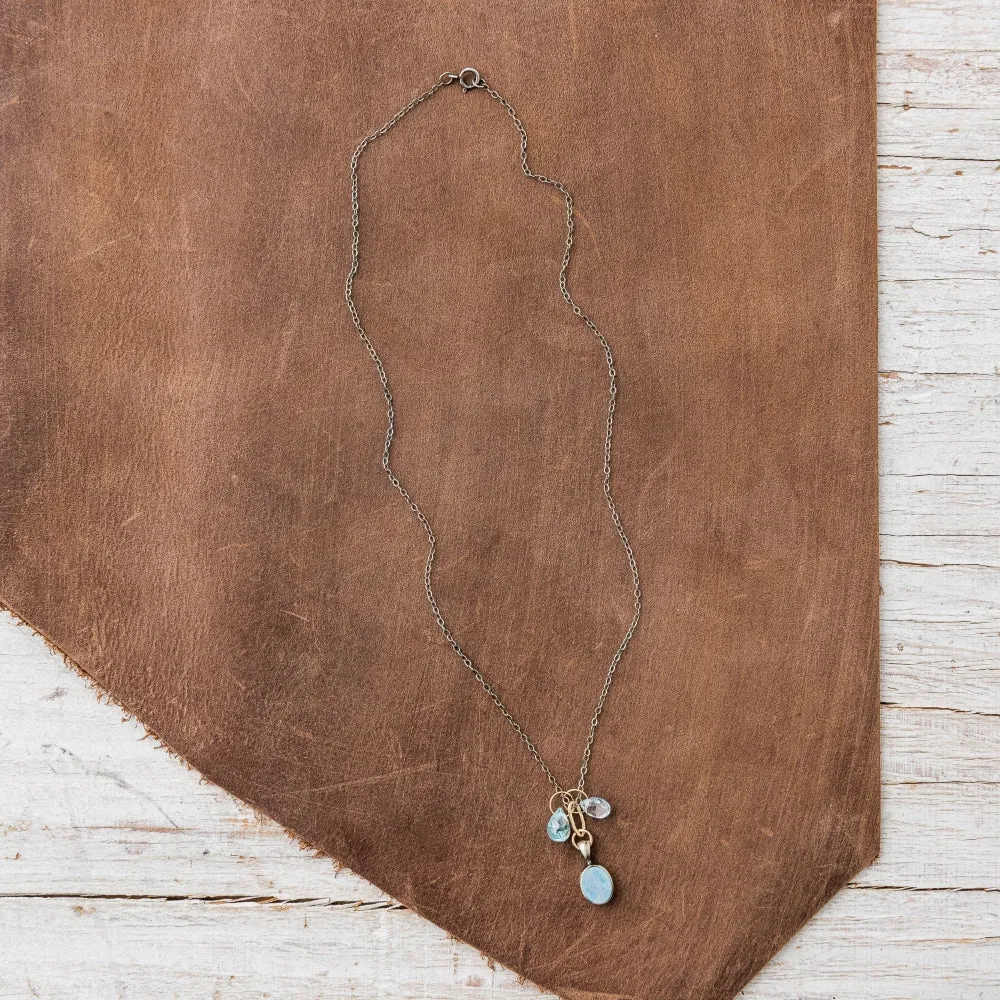 Australian Opal Oval Necklace with Aquamarine and Blue Zircon