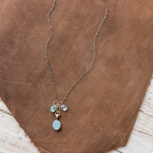 Australian Opal Oval Necklace with Aquamarine and Blue Zircon