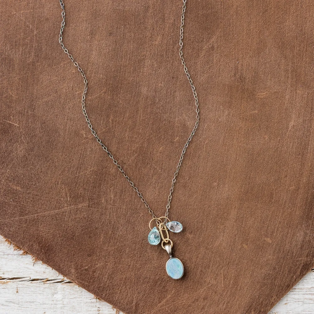 Australian Opal Oval Necklace with Aquamarine and Blue Zircon
