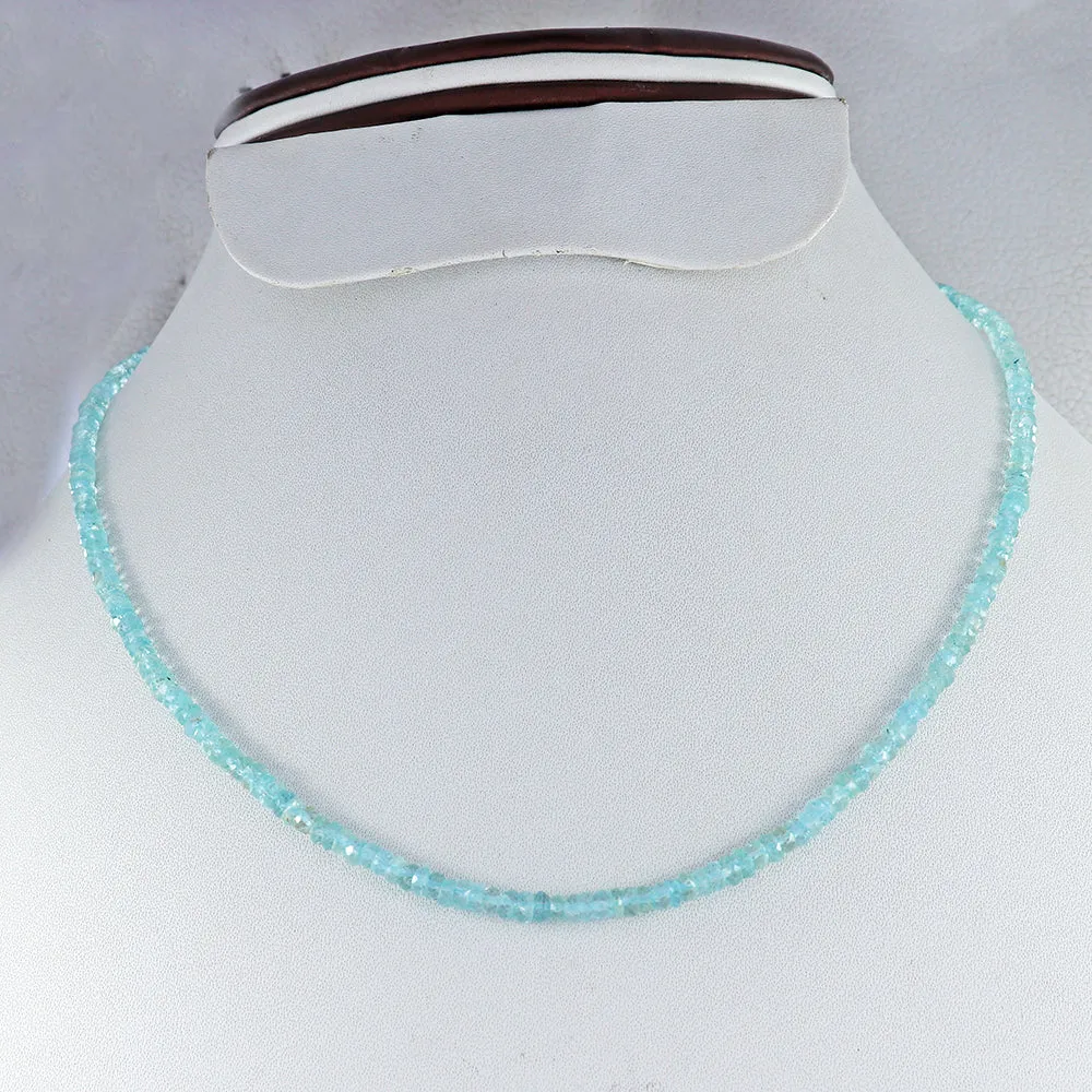 Blue Aquamarine Micro Cut Rondelle Beads Necklace Sterling Silver