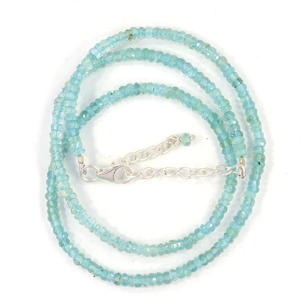 Blue Aquamarine Micro Cut Rondelle Beads Necklace Sterling Silver