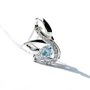 Blue Aquamarine Swan Pendant Necklace White Gold Plated Sterling Silver For Women