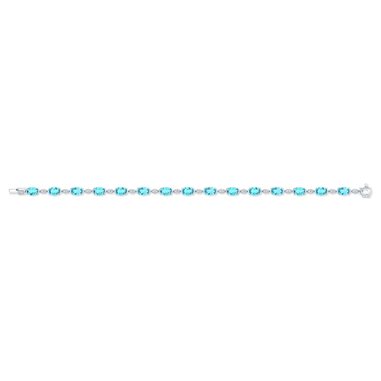 Blue Topaz Oval Half-bezel And Diamond Pave East-west Bracelet In 14k White Gold (6x4mm)