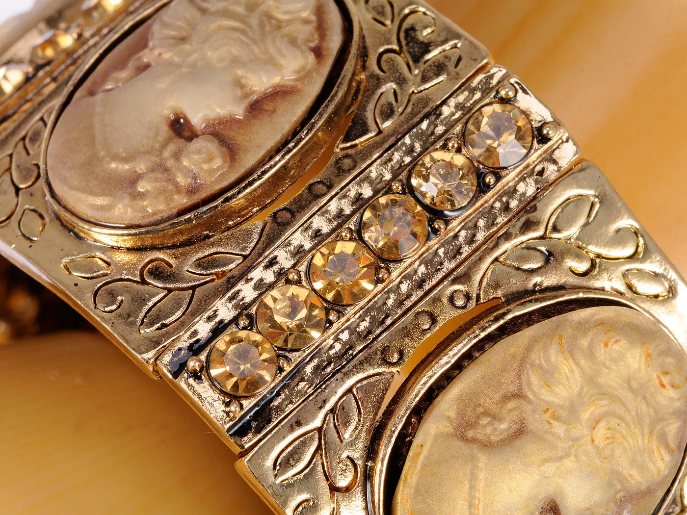 Cameo Lady Antique Topaz Cuff Bangle Bracelet