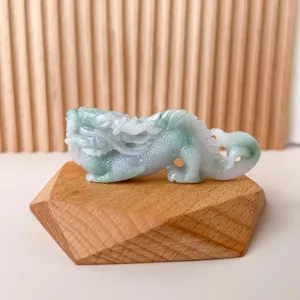 Celestial Guardian Dragon Jade Figurine, Statue, Display, Decoration, Hand Carved Light Green Jadeite Jade, YGR-0524-1739137633