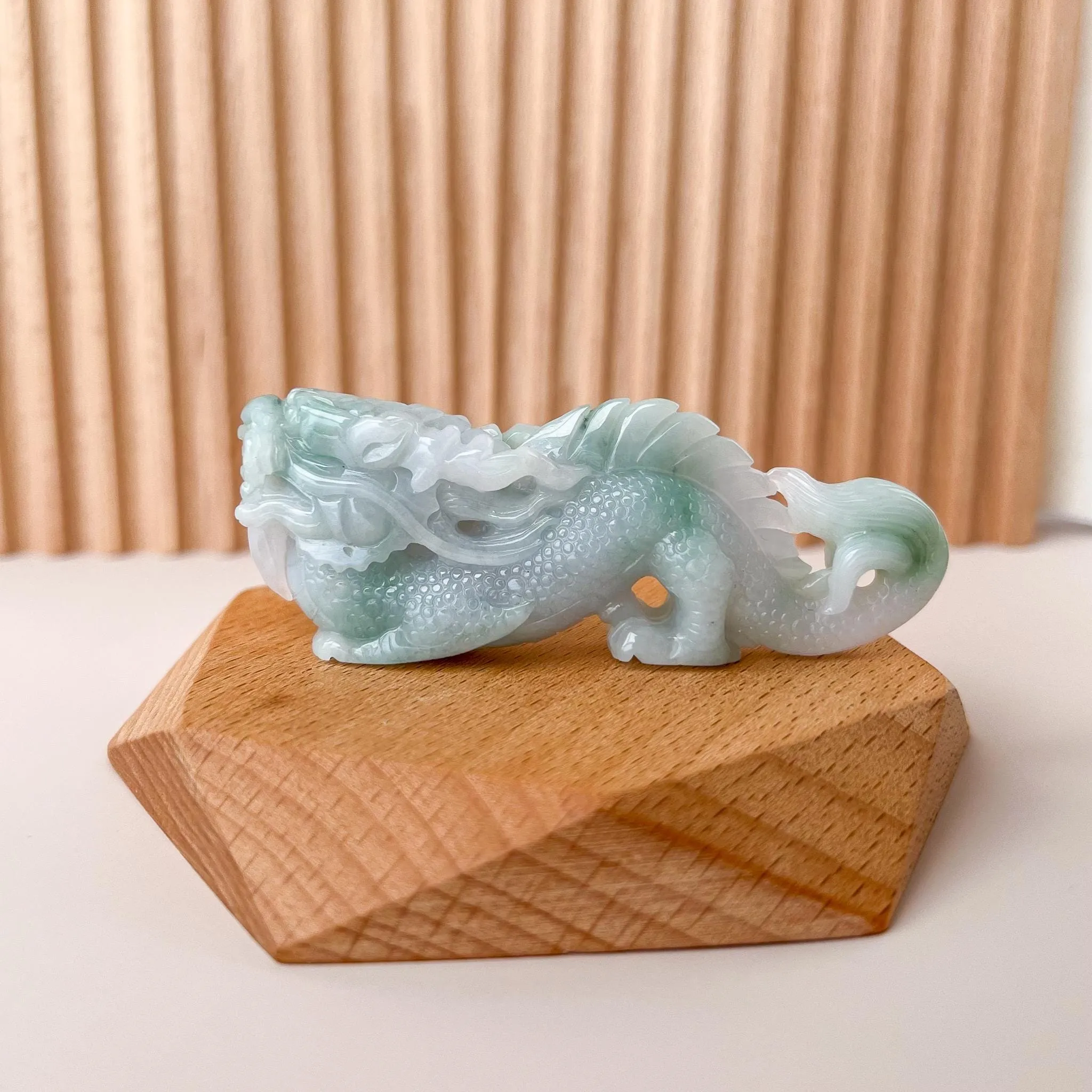 Celestial Guardian Dragon Jade Figurine, Statue, Display, Decoration, Hand Carved Light Green Jadeite Jade, YGR-0524-1739137633
