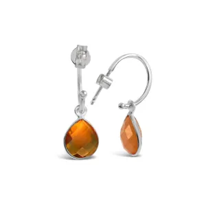 Citrine Drop Hoop Earrings | Silver - November