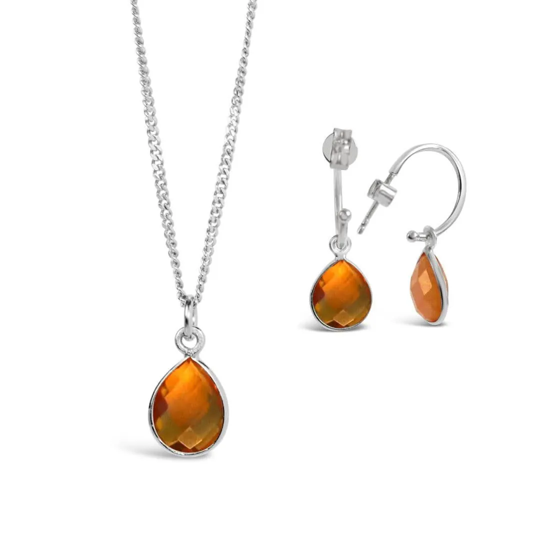 Citrine Drop Hoop Earrings | Silver - November