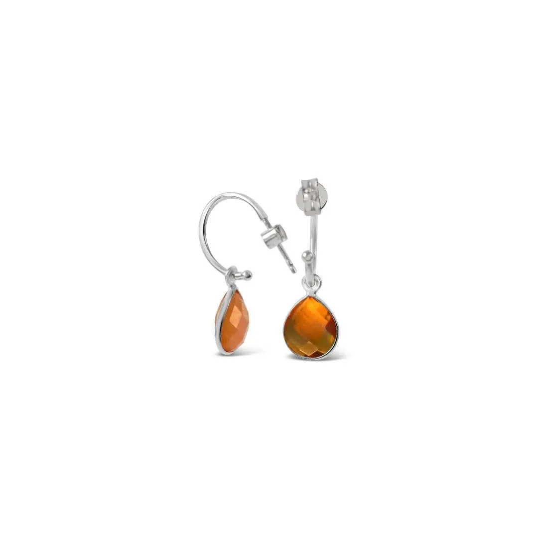 Citrine Drop Hoop Earrings | Silver - November