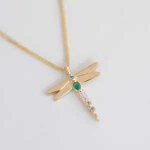 Dragonfly Emerald Necklace 14k gold