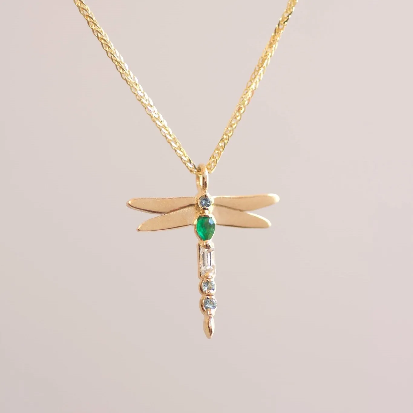 Dragonfly Emerald Necklace 14k gold