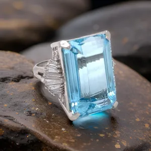 Estate 34.59 ct Aquamarine Diamond Platinum Ring 12021