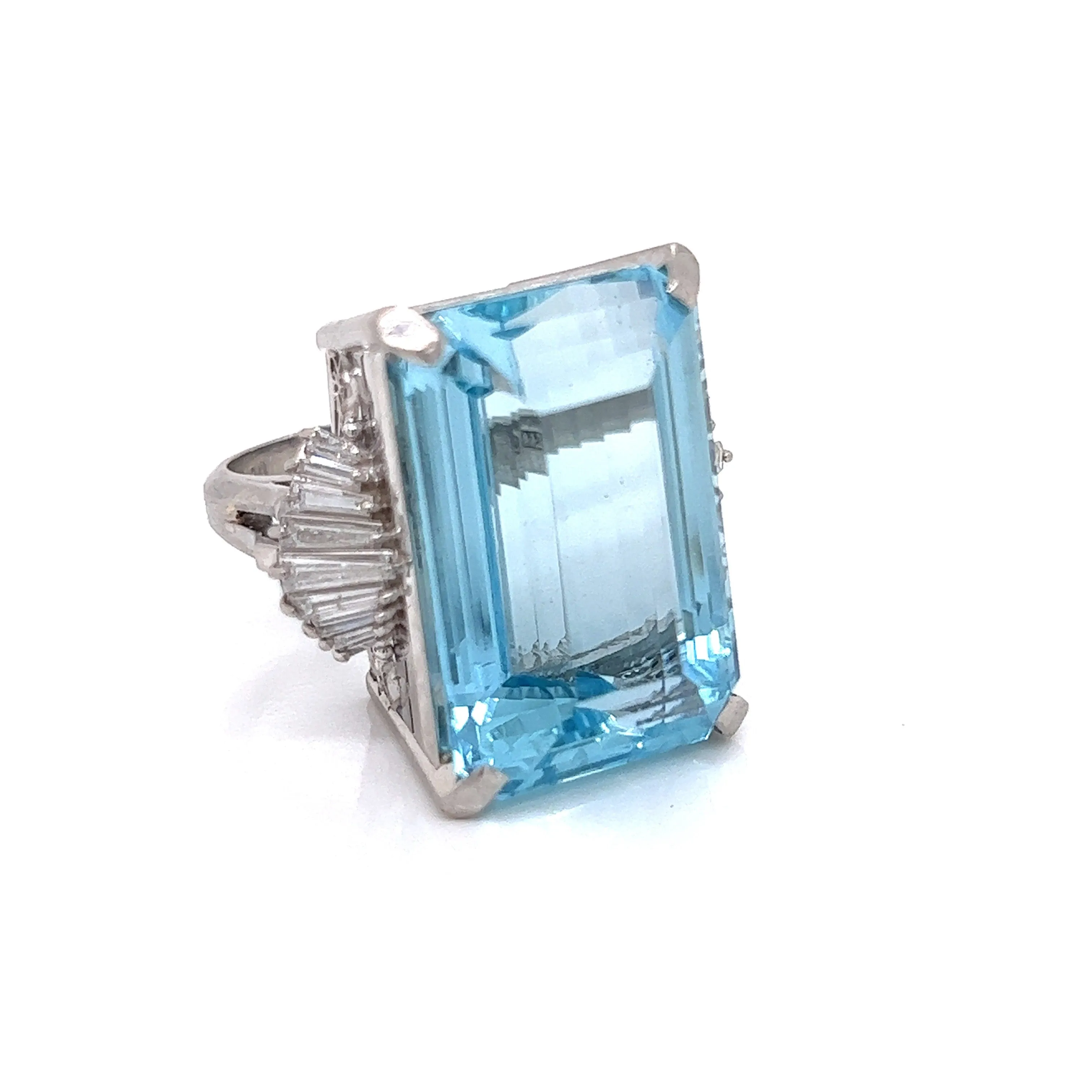 Estate 34.59 ct Aquamarine Diamond Platinum Ring 12021