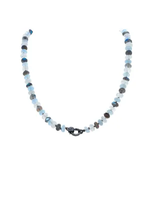 Faceted labradorite, moonstone, aquamarine, diamond clasp
