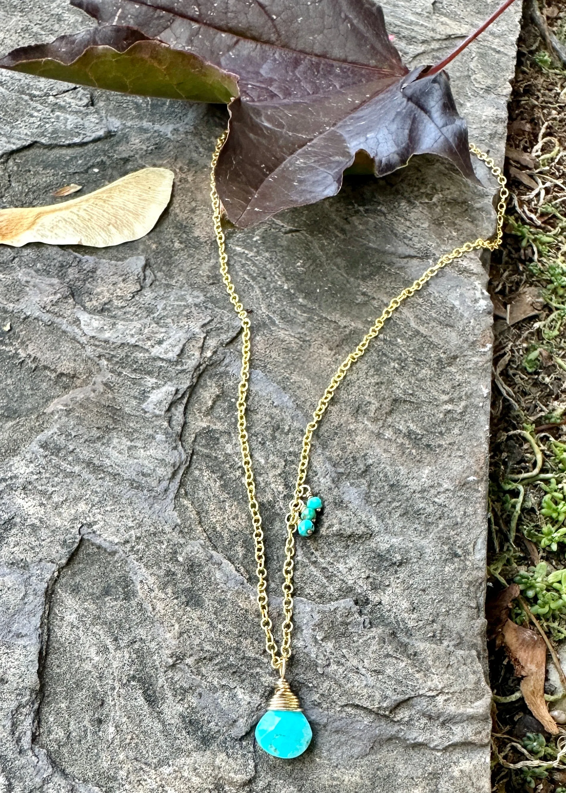 Golden Turquoise Drop Necklace