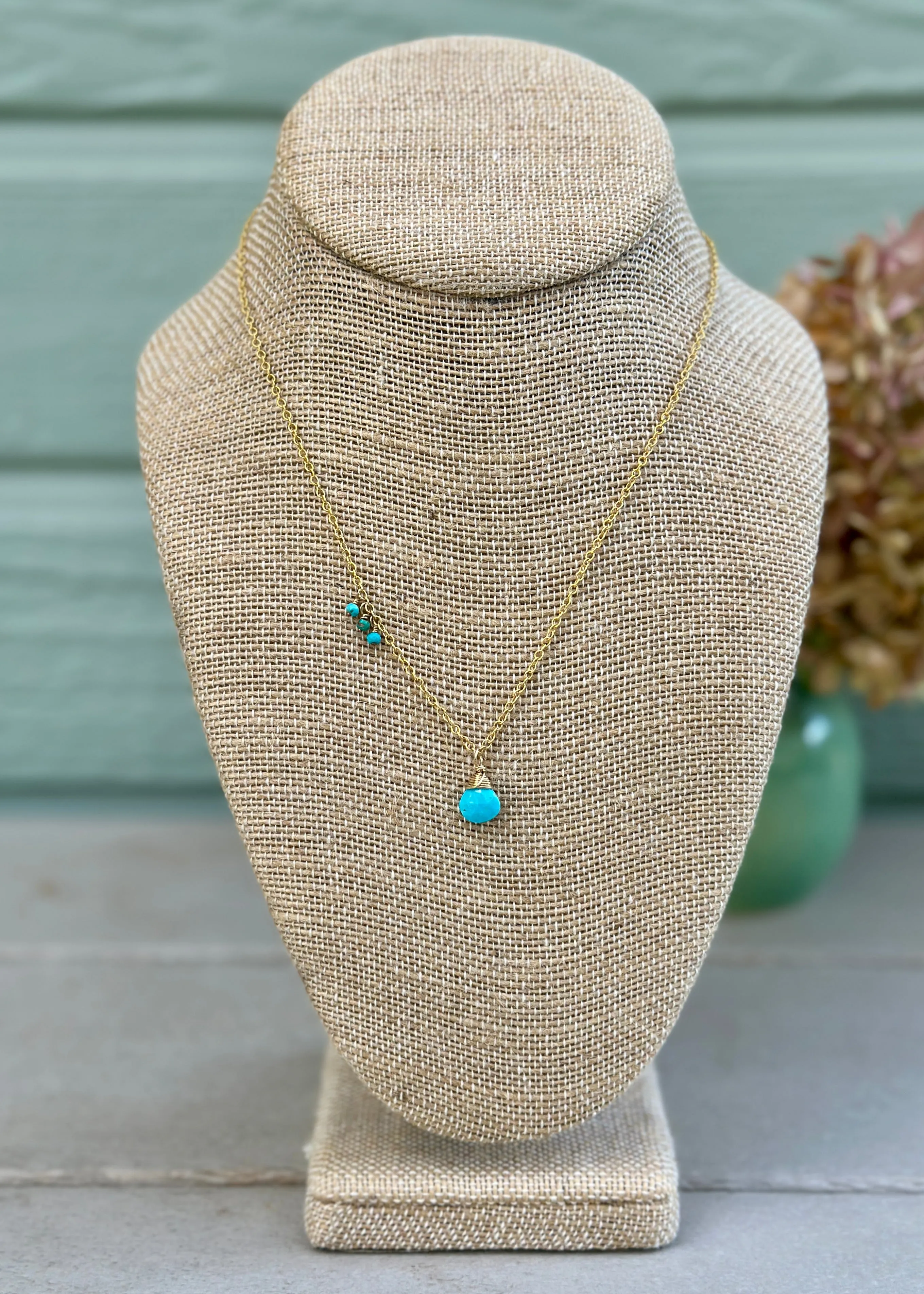 Golden Turquoise Drop Necklace