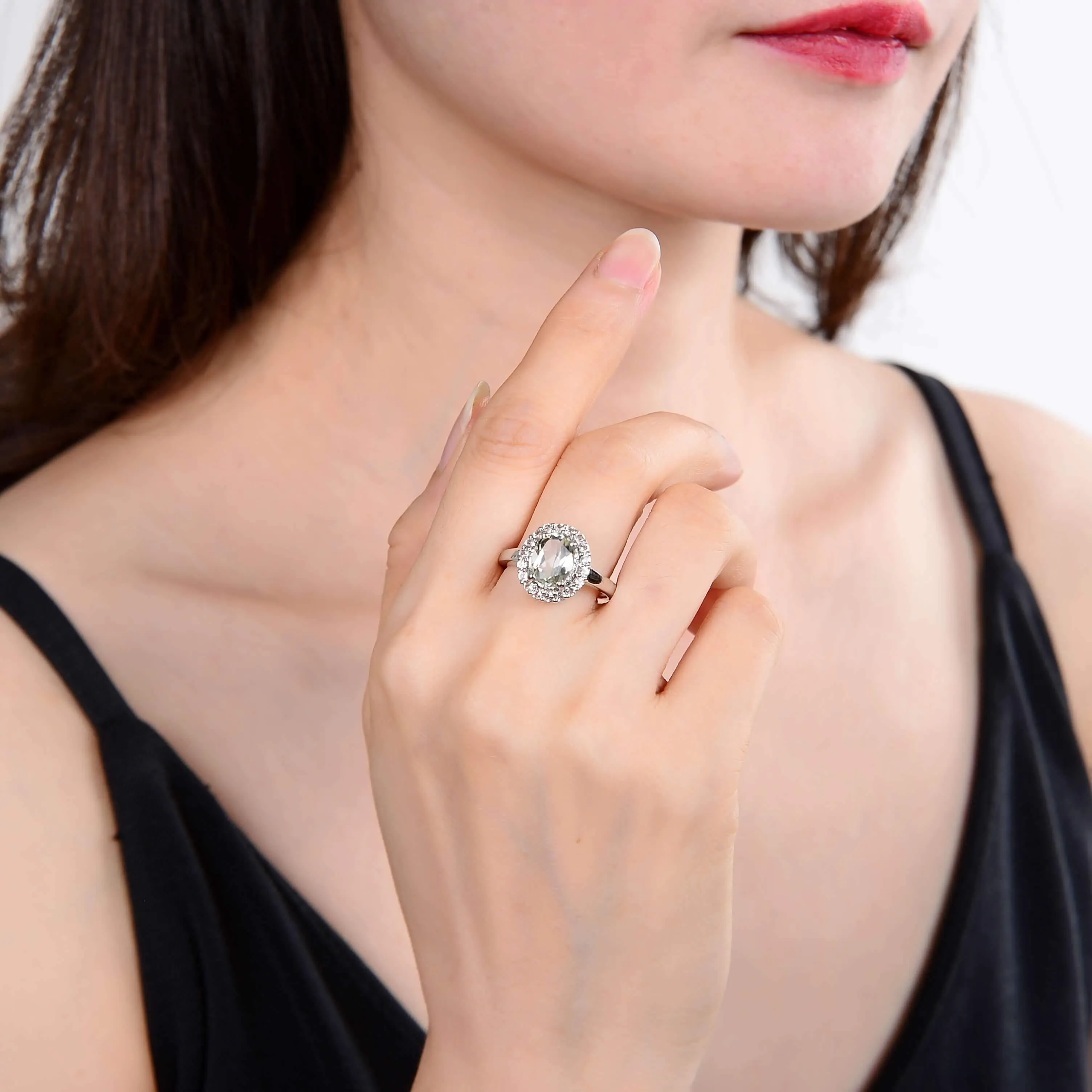 Green Amethyst Halo Ring