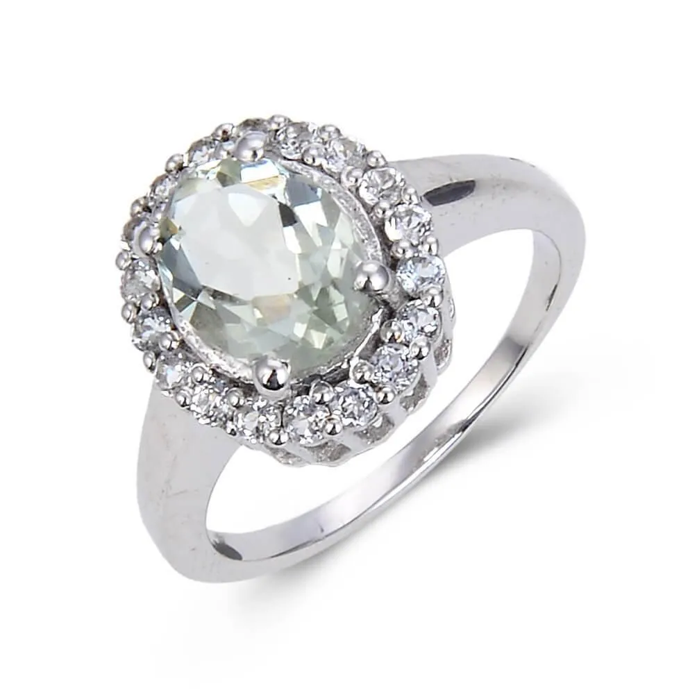 Green Amethyst Halo Ring