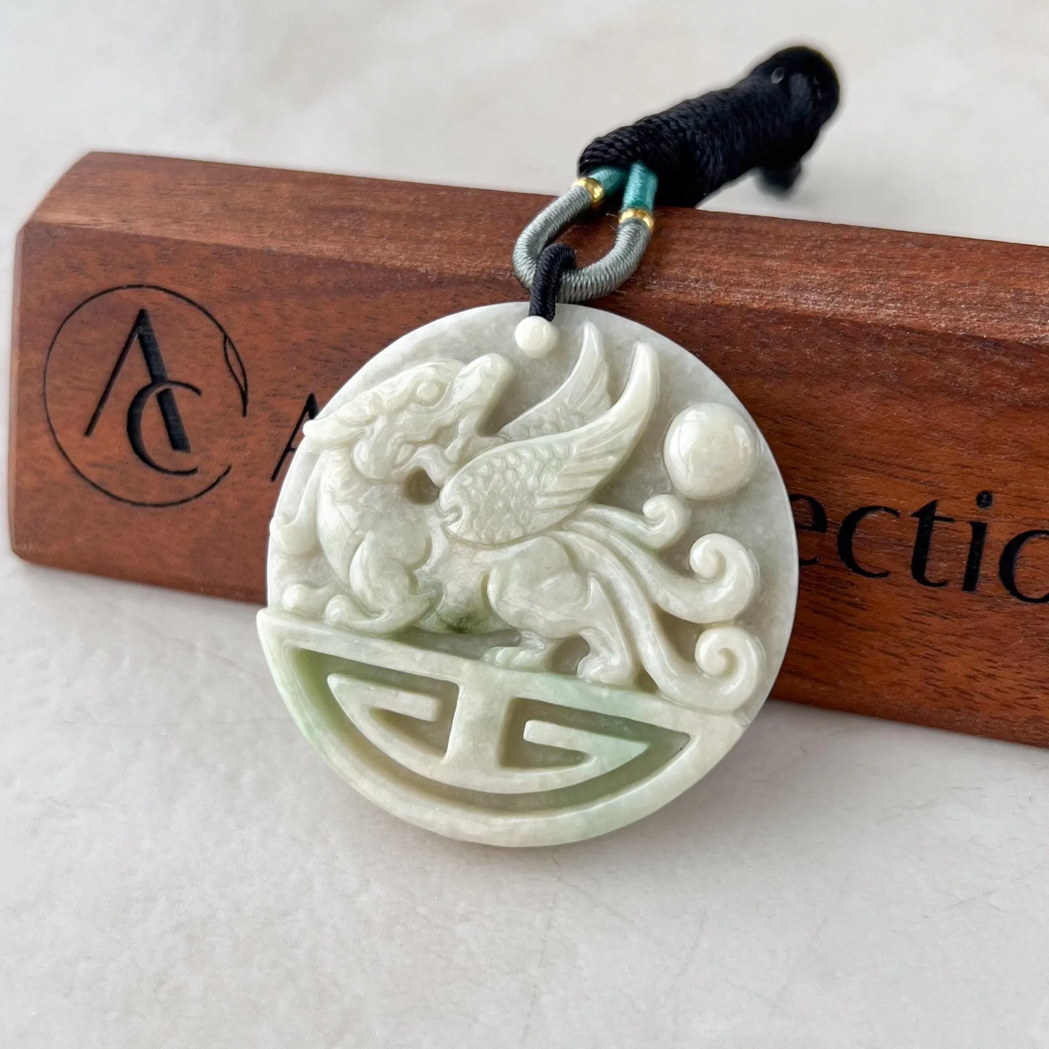 Guardian of Wealth & Fortune, Light Green Pixiu Pendant , 貔貅, Winged Pi Xiu, Chinese Carved Pendant, YJ-0322-0345722