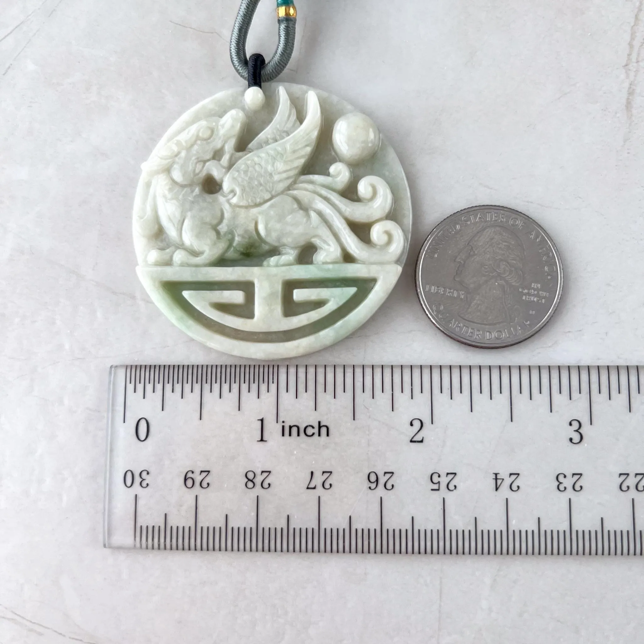 Guardian of Wealth & Fortune, Light Green Pixiu Pendant , 貔貅, Winged Pi Xiu, Chinese Carved Pendant, YJ-0322-0345722