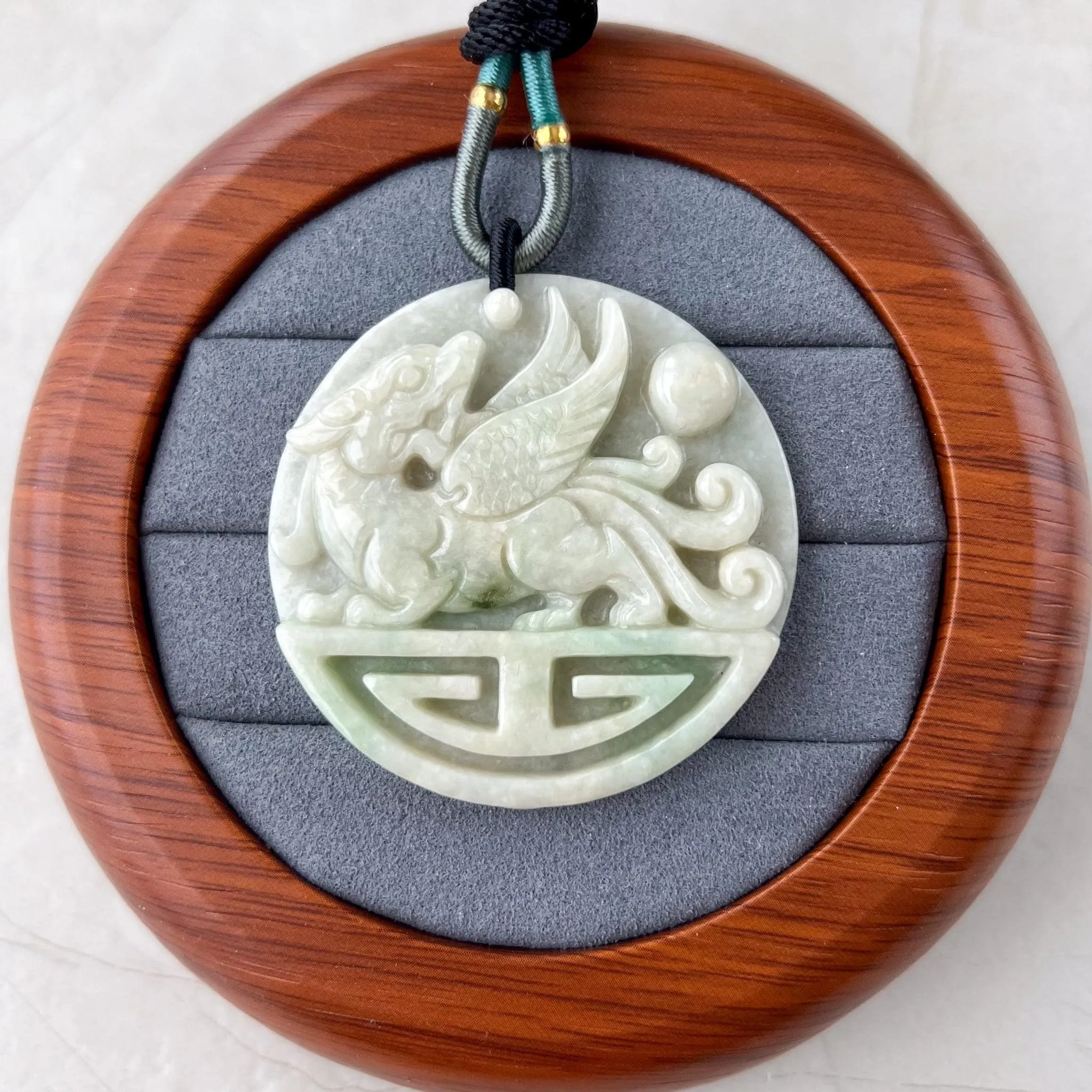 Guardian of Wealth & Fortune, Light Green Pixiu Pendant , 貔貅, Winged Pi Xiu, Chinese Carved Pendant, YJ-0322-0345722