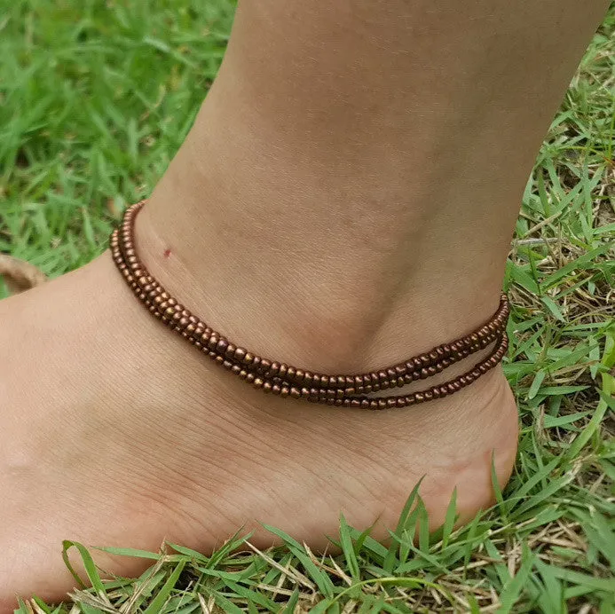 Hand Made Fair Trade Anklet Three Strand Beads Copper