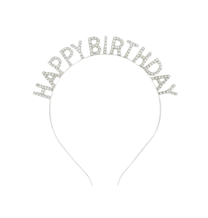 Happy Birthday Headband (Silver Rhinestones)