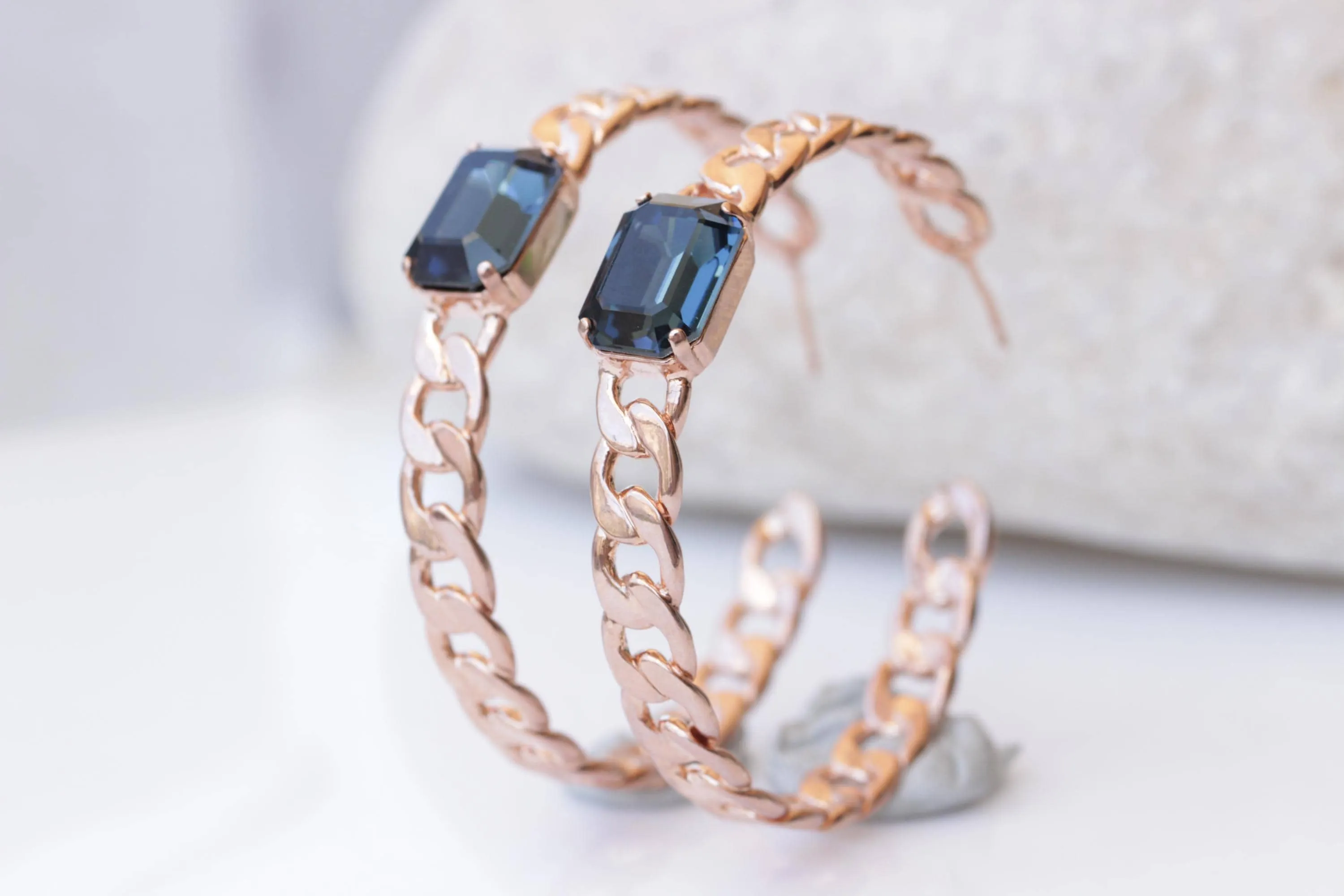 Hoop Rose Gold Chain Earrings