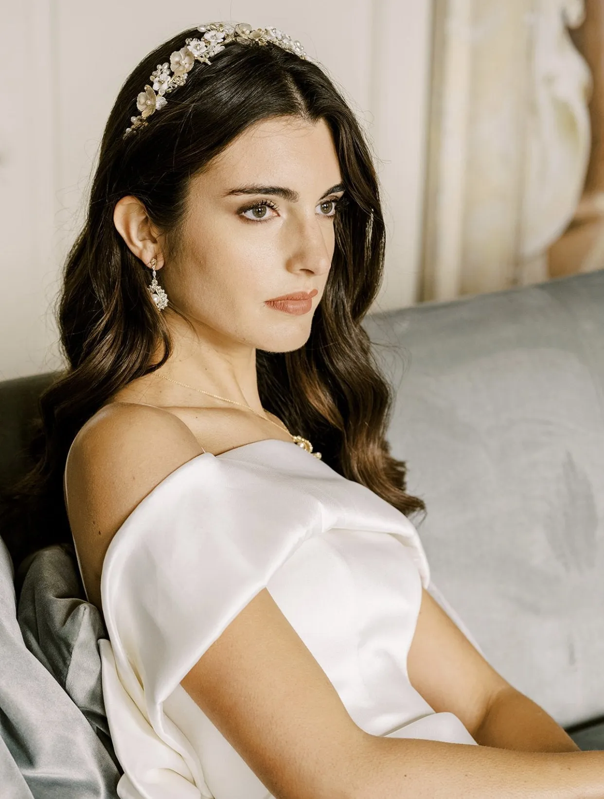 LENNOX Gilded Floral Pearl and Crystal Headband