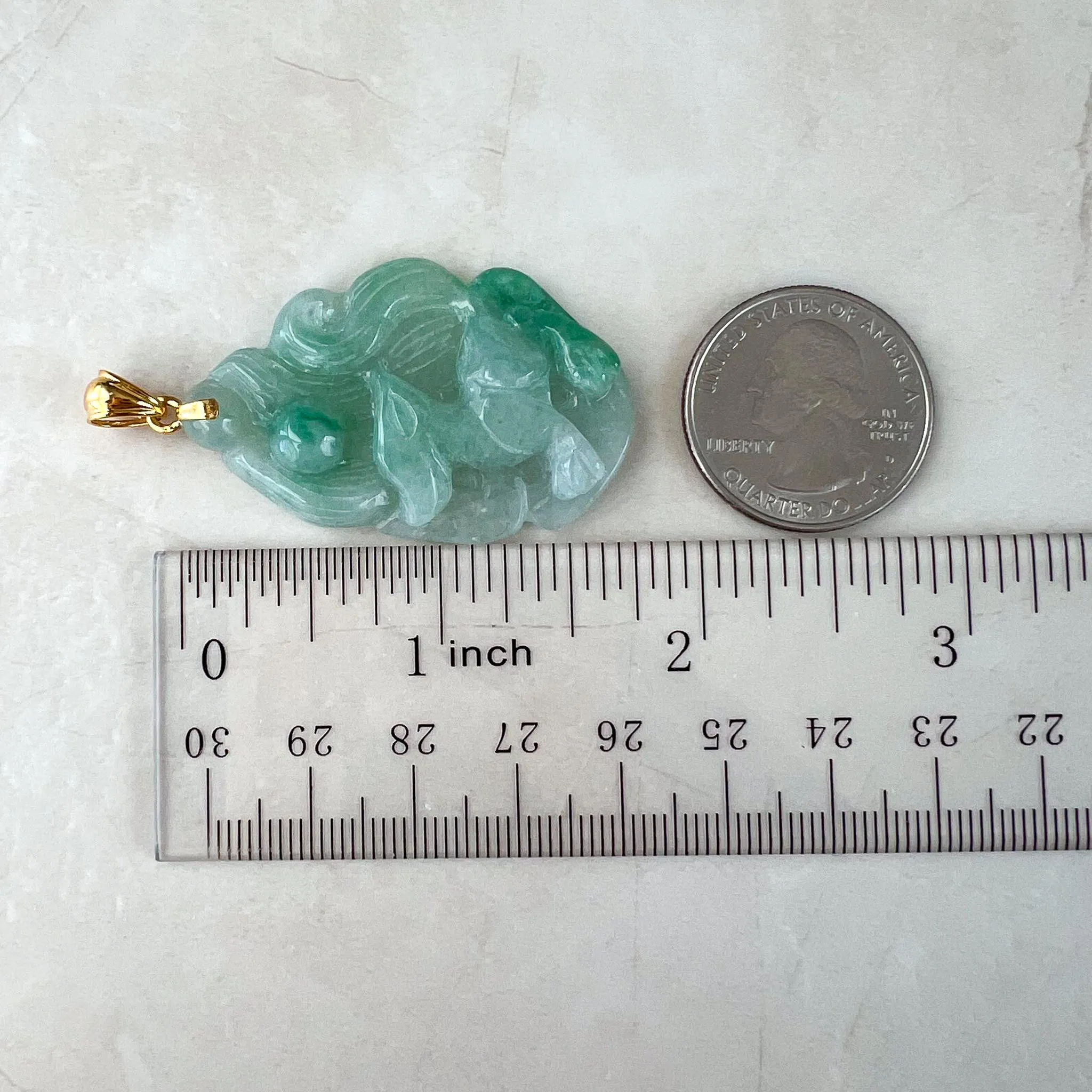 Nine 9 Tail Fox Jade Pendant with 18K Gold, Jadeite Jade Hand Carved Pendant, BH-0224-0003061