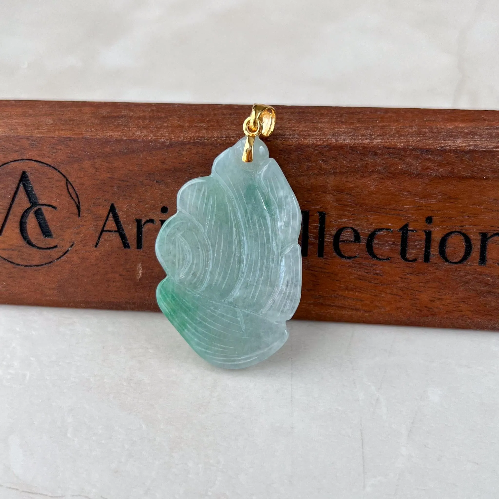 Nine 9 Tail Fox Jade Pendant with 18K Gold, Jadeite Jade Hand Carved Pendant, BH-0224-0003061