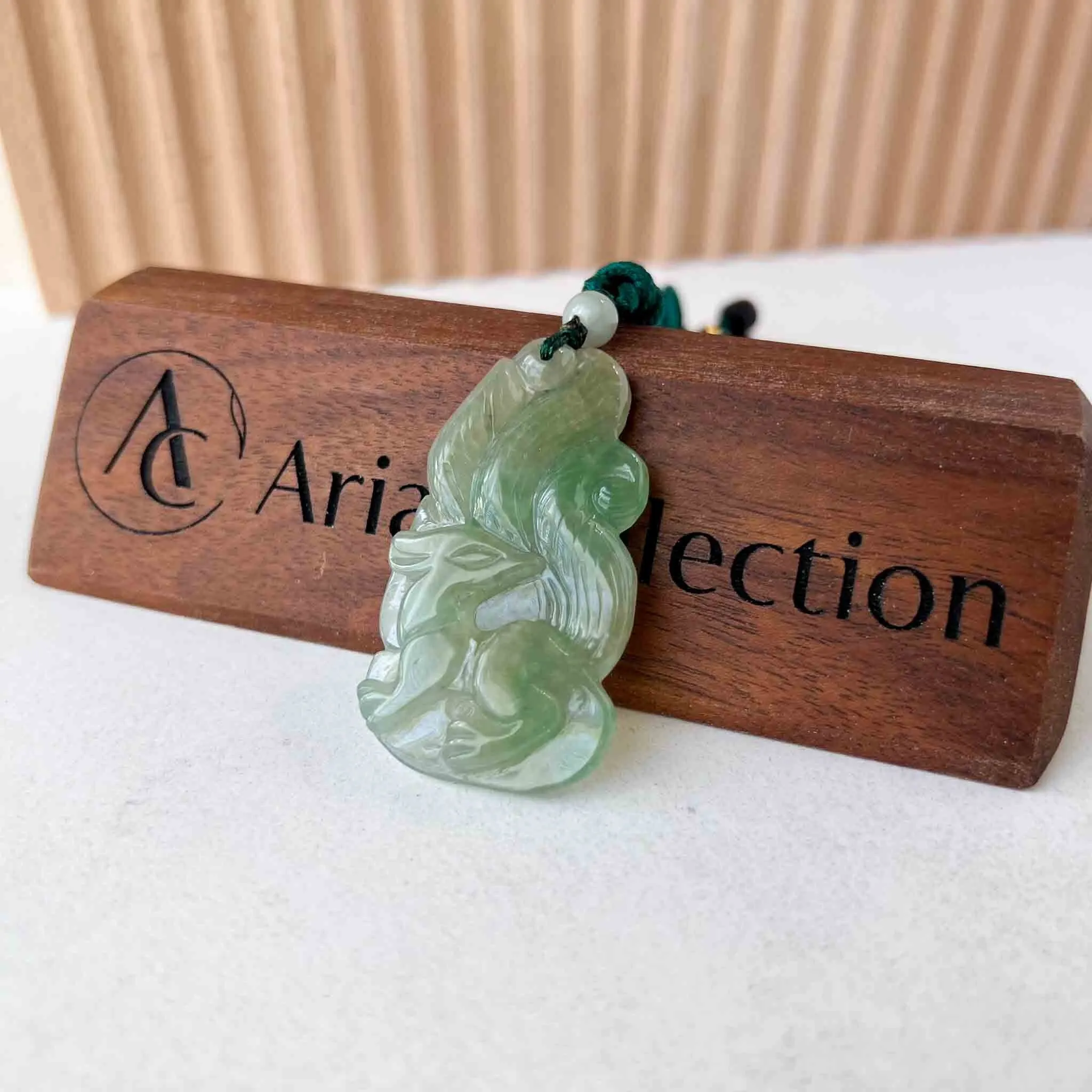 Nine 9 Tail Fox Jadeite Jade Green Hand Carved Pendant, YS-0523-1698983830