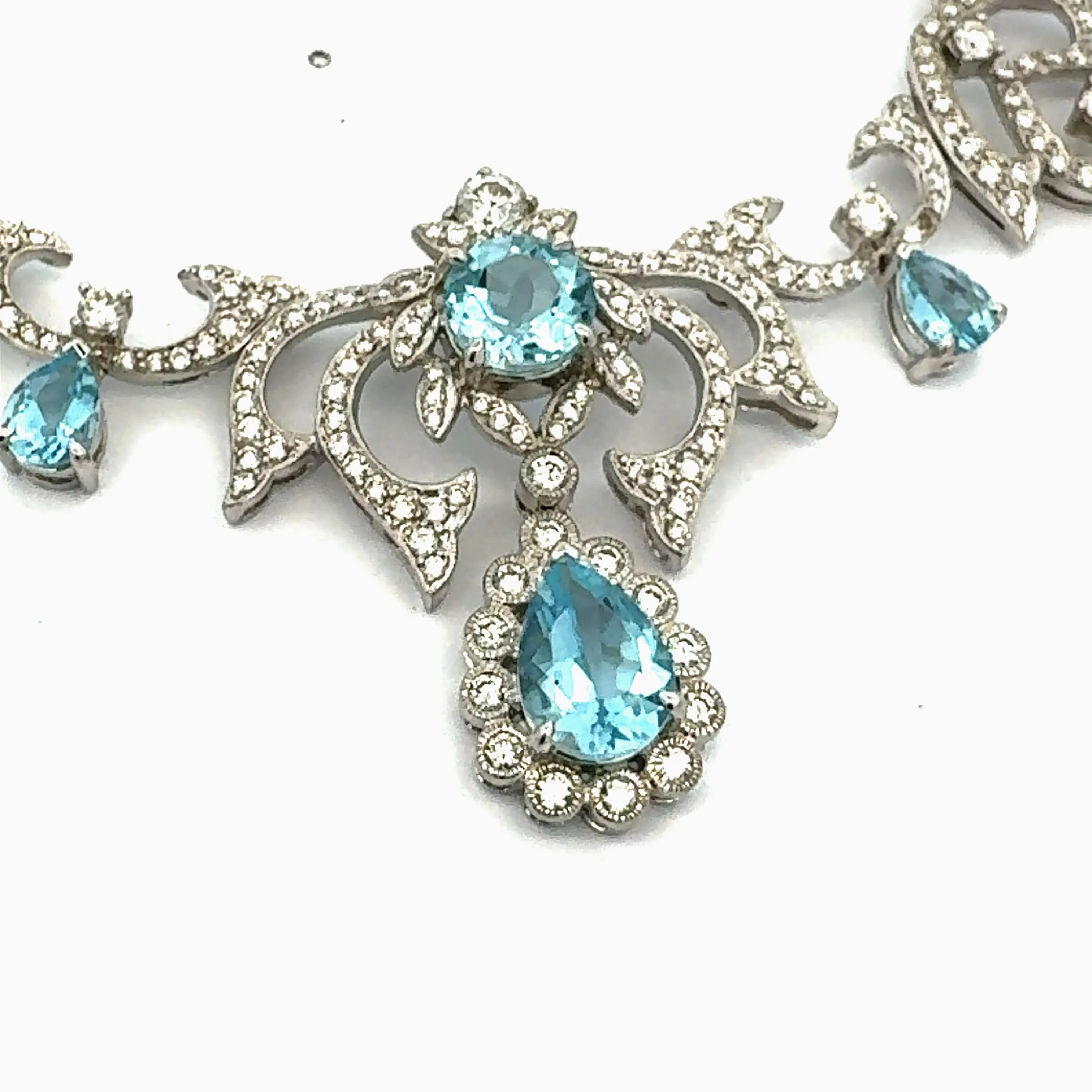 Property Of Hollywood Actress Melanie Griffith Aquamarine 19.00 cttw 3.50 cttw Diamond 18Kt White Gold Necklace & Earrings 14759